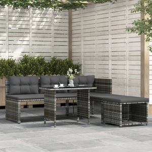 vidaXL, vidaXL 4-tlg. Garten-Essgruppe mit Kissen Grau Poly Rattan, vidaXL 4-tlg. Garten-Essgruppe mit Kissen Grau Poly Rattan