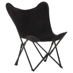 vidaXL, vidaXL Butterfly-Sessel Klappbar Schwarz Echtleder, 