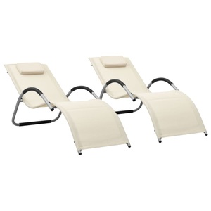 vidaXL, vidaXL Sonnenliegen Textilene 2 Stk. Creme und Grau, vidaXL Sonnenliegen Textilene 2 Stk. Creme und Grau