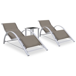vidaXL, vidaXL Sonnenliegen 2 Stk. mit Tisch Aluminium Taupe, vidaXL Sonnenliegen 2 Stk. mit Tisch Aluminium Taupe
