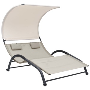 vidaXL, vidaXL Doppel-Sonnenliege mit Sonnendach Textilene Creme, vidaXL Doppel-Sonnenliege mit Sonnendach Textilene Creme