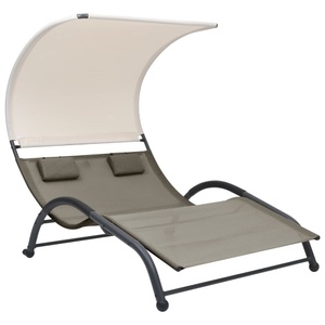 vidaXL, vidaXL Doppel-Sonnenliege mit Sonnendach Textilene Taupe, vidaXL Doppel-Sonnenliege mit Sonnendach Textilene Taupe