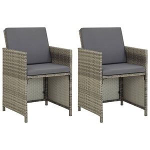 vidaXL, vidaXL Gartenstühle 2 Stk. mit Auflagen Poly Rattan Grau, vidaXL Gartenstühle 2 Stk. mit Auflagen Poly Rattan Grau