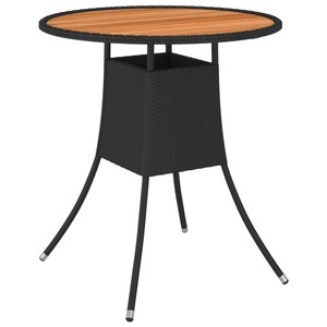 vidaXL, vidaXL Garten-Esstisch Schwarz Ø 70 cm Poly Rattan Massivholz Akazie, vidaXL Garten-Esstisch Schwarz Ø 70 cm Poly Rattan Massivholz Akazie