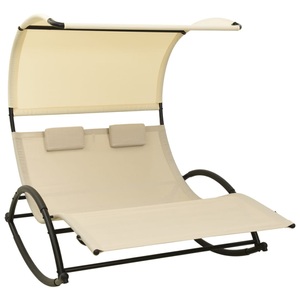 vidaXL, vidaXL Doppel-Sonnenliege mit Sonnendach Textilene Creme, vidaXL Doppel-Sonnenliege mit Sonnendach Textilene Creme