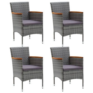vidaXL, vidaXL Garten-Essstühle 4 Stk. Poly Rattan Grau, vidaXL Garten-Essstühle 4 Stk. Poly Rattan Grau