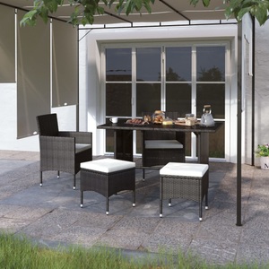 vidaXL, vidaXL 4-tlg. Gartenstuhl und Hocker Set Poly Rattan Schwarz