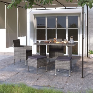 vidaXL, vidaXL 4-tlg. Gartenstuhl und Hocker Set Poly Rattan Grau