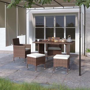 vidaXL, vidaXL 4-tlg. Gartenstuhl und Hocker Set Poly Rattan Braun