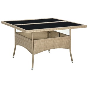 vidaXL, vidaXL Garten-Esstisch Beige Poly Rattan und Glas
