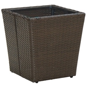 vidaXL, vidaXL Beistelltisch Braun 41,5x41,5x44 cm Poly Rattan und Hartglas, vidaXL Beistelltisch Braun 41,5x41,5x44 cm Poly Rattan und Hartglas