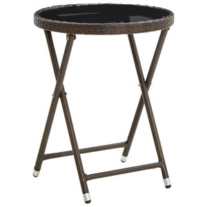 vidaXL, vidaXL Beistelltisch Braun 60 cm Poly Rattan und Hartglas, vidaXL Beistelltisch Braun 60 cm Poly Rattan und Hartglas