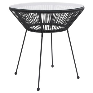 vidaXL, vidaXL Garten-Esstisch Schwarz Ø70x74 cm Rattan und Glas, vidaXL Garten-Esstisch Schwarz Ø70x74 cm Rattan und Glas