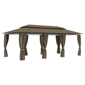 vidaXL, vidaXL Pavillon mit Vorhängen 600x298x270 cm Taupe 180 g/m², vidaXL Pavillon mit Vorhängen 600x298x270 cm Taupe 180 g/m²