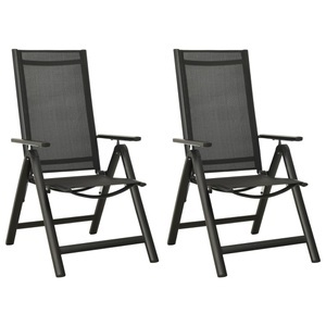 vidaXL, vidaXL Klappbare Gartenstühle 2 Stk. Textilene und Aluminium Schwarz, vidaXL Klappbare Gartenstühle 2 Stk. Textilene und Aluminium Schwarz