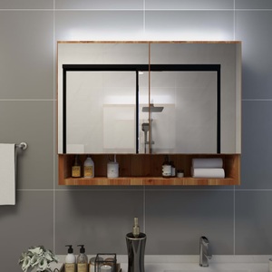 vidaXL, vidaXL LED-Bad-Spiegelschrank Eichefarben 80x15x60 cm MDF, vidaXL LED-Spiegelschrank fürs Bad Eiche 80x15x60 cm MDF