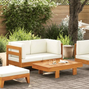 vidaXL, vidaXL 2-tlg. Garten-Lounge-Set mit Cremeweißen Kissen Akazienholz