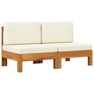 vidaXL, vidaXL Mittelsofas 2 Stk. mit Cremeweißen Kissen Massivholz Akazie