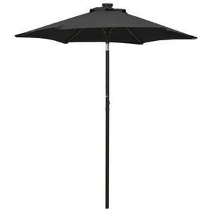 vidaXL, vidaXL Sonnenschirm mit LED-Leuchten Schwarz 200x211cm Aluminium, vidaXL Sonnenschirm mit LED-Beleuchtung Schwarz 200x211 cm Alu