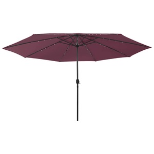 vidaXL Sonnenschirm mit LED-Leuchten und Metallmast 400 cm Bordeauxrot