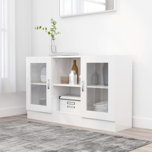 vidaXL, vidaXL Vitrinenschrank Hochglanz-Weiß 120x30,5x70 cm Spanplatte, vidaXL Vitrinenschrank Hochglanz-Weiß 120x30,5x70 cm Holzwerkstoff