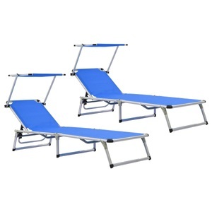 vidaXL, vidaXL Klappbare Sonnenliegen mit Dach 2 Stk. Aluminium Textilene Blau, vidaXL Klappbare Sonnenliegen mit Dach 2 Stk. Aluminium Textilene Blau
