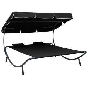 vidaXL, vidaXL Garten-Sonnenliege mit Sonnendach und Kissen Schwarz, vidaXL Sonnenliege mit Sonnendach und Kissen Schwarz