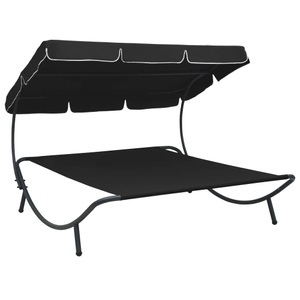 vidaXL, vidaXL Garten-Sonnenliege mit Sonnendach Schwarz, vidaXL Garten-Sonnenliege mit Sonnendach Schwarz