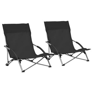 vidaXL, vidaXL Klappbare Strandstühle 2 Stk. Schwarz Stoff