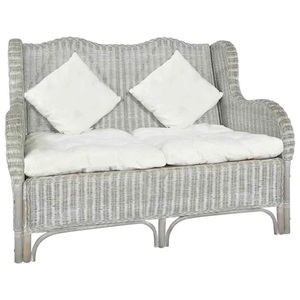vidaXL, vidaXL 2-Sitzer-Sofa Grau Natur Rattan und Leinen, vidaXL 2-Sitzer-Sofa Grau Natur Rattan und Leinen