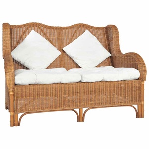 vidaXL, vidaXL 2-Sitzer-Sofa Hellbraun Natur Rattan und Leinen