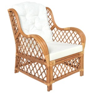 vidaXL, vidaXL Sessel mit Kissen Hellbraun Natur-Rattan und Leinen, vidaXL Sessel mit Kissen Hellbraun Natur-Rattan und Leinen