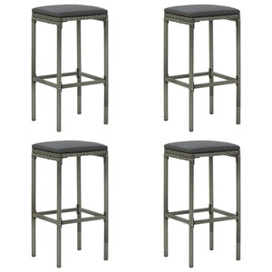 vidaXL, vidaXL Barhocker mit Kissen 4 Stk. Grau Poly Rattan, vidaXL Barhocker mit Kissen 4 Stk. Grau Poly Rattan
