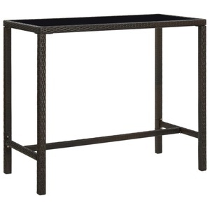 vidaXL, vidaXL Garten-Bartisch Braun 130x60x110 cm Poly Rattan und Glas, vidaXL Garten-Bartisch Braun 130x60x110 cm Poly Rattan und Glas