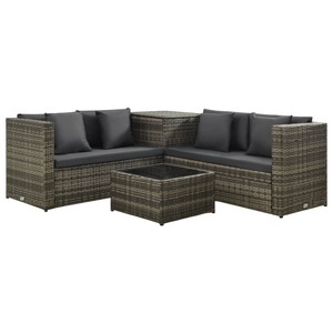 vidaXL, vidaXL 4-tlg. Garten-Lounge-Set mit Auflagen Poly Rattan Grau