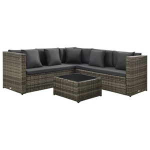 vidaXL, vidaXL 4-tlg. Garten-Lounge-Set mit Kissen Poly Rattan Grau