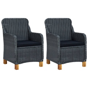 vidaXL, vidaXL Gartenstühle mit Kissen 2 Stk. Poly Rattan Dunkelgrau
