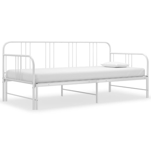 vidaXL, vidaXL Ausziehsofa Bettgestell Weiß Metall 90x200 cm