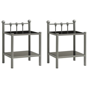 vidaXL, vidaXL Nachttische 2 Stk. Grau und Schwarz Metall und Glas, vidaXL Nachttische 2 Stk. Grau und Schwarz Metall und Glas