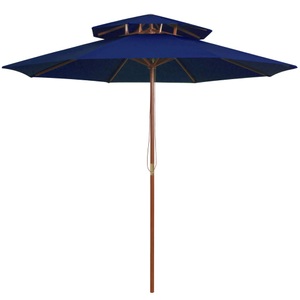 vidaXL, vidaXL Sonnenschirm mit Doppeldach und Holzmast Blau 270 cm, vidaXL Sonnenschirm mit Doppeldach und Holz-Mast Blau 270 cm