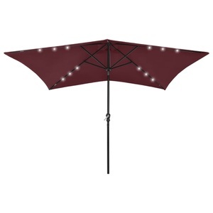 vidaXL, vidaXL Sonnenschirm mit LEDs und Stahl-Mast Bordeauxrot 2x3 m, vidaXL Sonnenschirm mit LEDs und Stahl-Mast Bordeauxrot 2x3 m