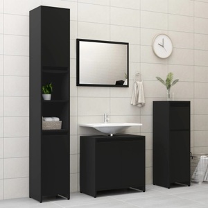 vidaXL, vidaXL 4-tlg. Badmöbel-Set Schwarz Spanplatte, vidaXL 4-tlg. Badmöbel-Set Schwarz Holzwerkstoff