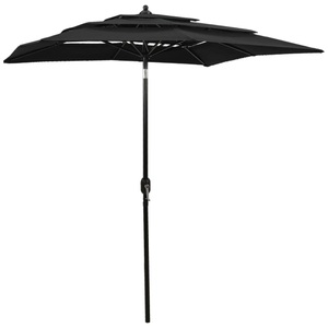 vidaXL, vidaXL Sonnenschirm mit Aluminium-Mast 3-lagig Schwarz 2x2 m, vidaXL Sonnenschirm mit Aluminium-Mast 3-lagig Schwarz 2x2 m