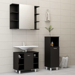 vidaXL, vidaXL 3-tlg. Badmöbel-Set Schwarz Spanplatte