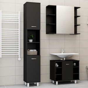 vidaXL, vidaXL 3-tlg. Badmöbel-Set Schwarz Spanplatte