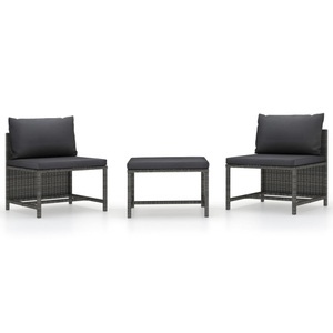 vidaXL, vidaXL 3-tlg. Garten-Sofagarnitur mit Kissen Grau Poly Rattan, vidaXL 3-tlg. Garten-Sofagarnitur mit Kissen Grau Poly Rattan