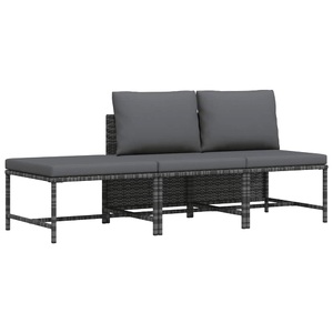 vidaXL, vidaXL 3-tlg. Garten-Sofagarnitur mit Kissen Grau Poly Rattan