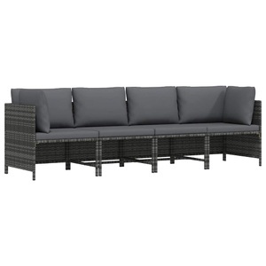 vidaXL, vidaXL 4-Sitzer-Gartensofa mit Kissen Grau Poly Rattan