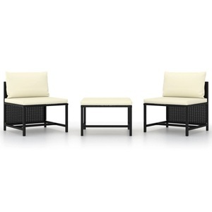 vidaXL, vidaXL 3-tlg. Garten-Sofagarnitur mit Auflagen Schwarz Poly Rattan, vidaXL 3-tlg. Garten-Sofagarnitur mit Auflagen Schwarz Poly Rattan
