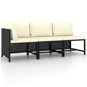 vidaXL, vidaXL 3-tlg. Garten-Sofagarnitur mit Auflagen Schwarz Poly Rattan, vidaXL 3-tlg. Garten-Sofagarnitur mit Auflagen Schwarz Poly Rattan